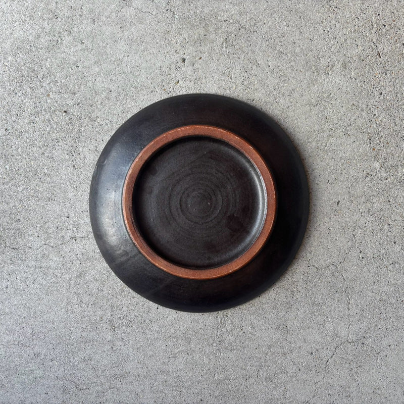 Black Matte Rim Shinogi Round Flat Plate, Large