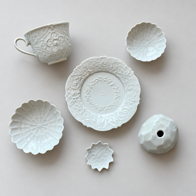 灰青釉のボタニカル磁器 6点セット（前田 麻美）