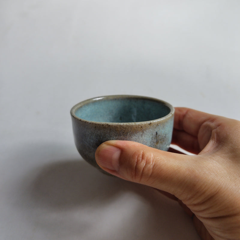 Pinched Ash Glaze Guinomi Sake Cup
