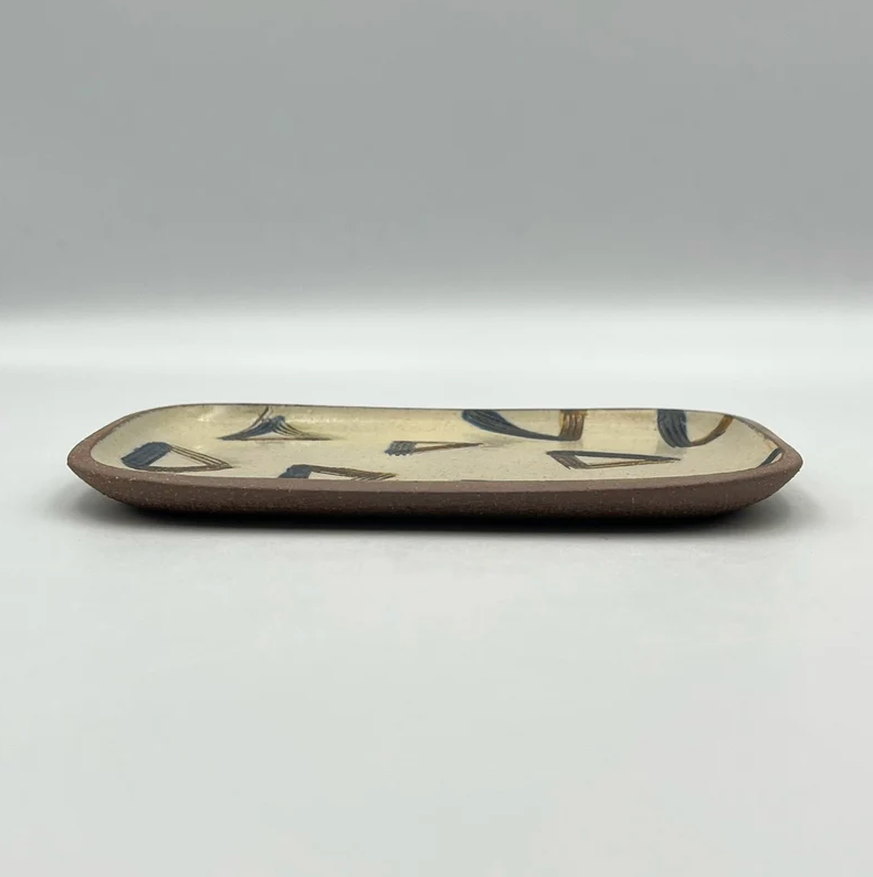 Handmade Okinawa ware plate, one of a kind