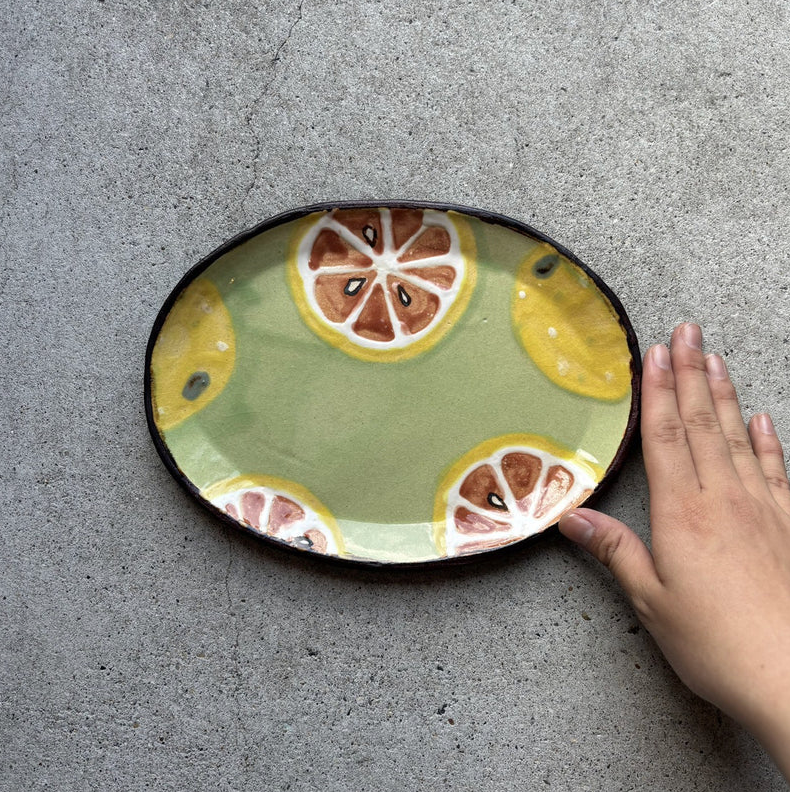 Handmade Okinawa ware plate, one of a kind