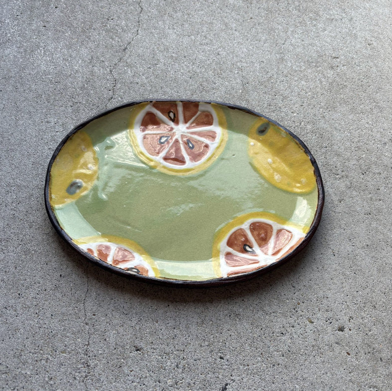 Green plate from Okinawa, handmade in Japan