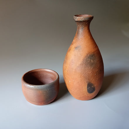 Red Clay Sake Set — Bizen Ware. Handmade Bizen ware from Japan.