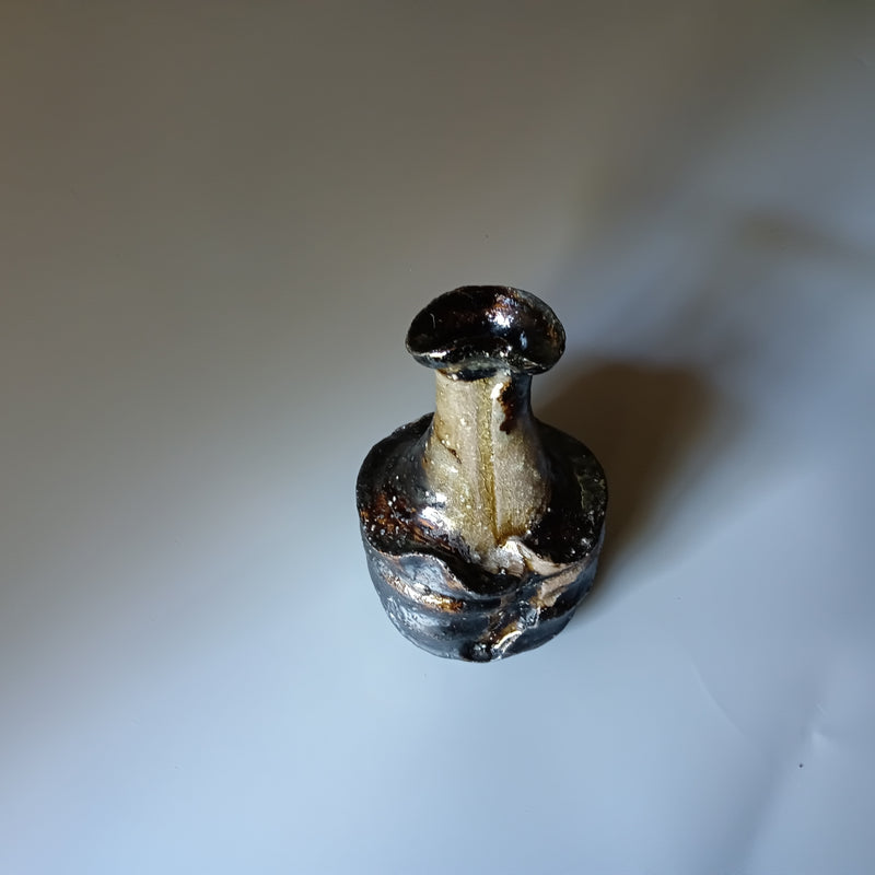Black flower vase from Bizen, handmade in Japan