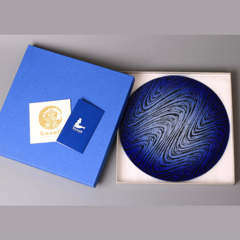 Yoake Blue Wave Flat Plate, Gift Boxed — Seto. Handmade Seto ware from Japan.