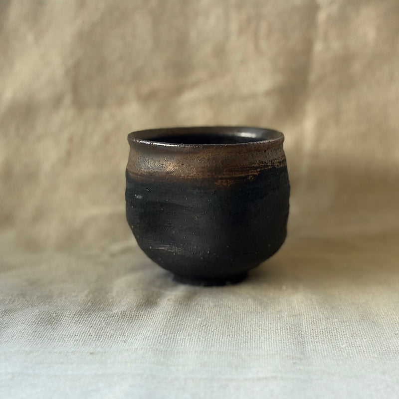 Undulating Black Tumbler. Handmade Miyazaki ware from Japan.