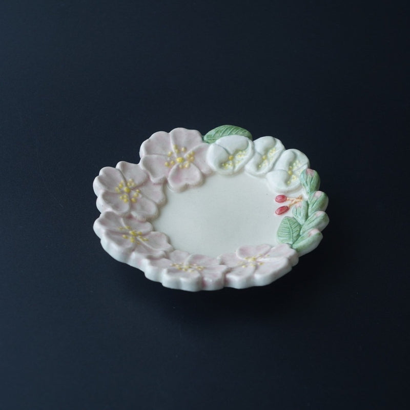 Wild Rose Mamezara Tiny Plate, Pink. Handmade Japanese pottery from Chiba, Japan.