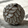 Carved Single-Stem Vase, Brown-Toned. Handmade Seto ware from Japan.