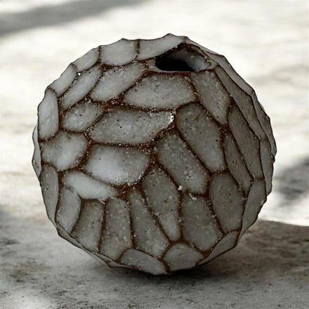 Carved Single-Stem Vase, Brown-Toned. Handmade Seto ware from Japan.