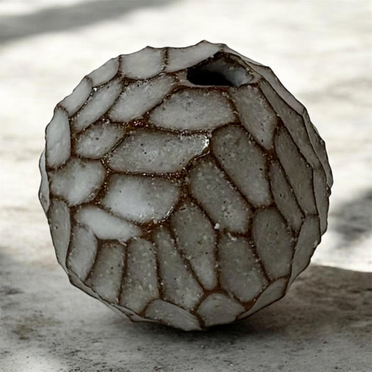 Carved Single-Stem Vase, Brown-Toned. Handmade Seto ware from Japan.