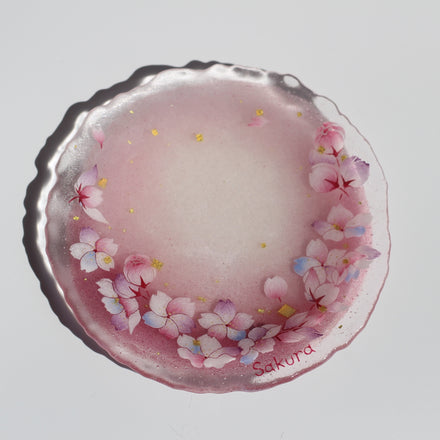 Golden Sakura Blossom Flurry Glass Round Plate