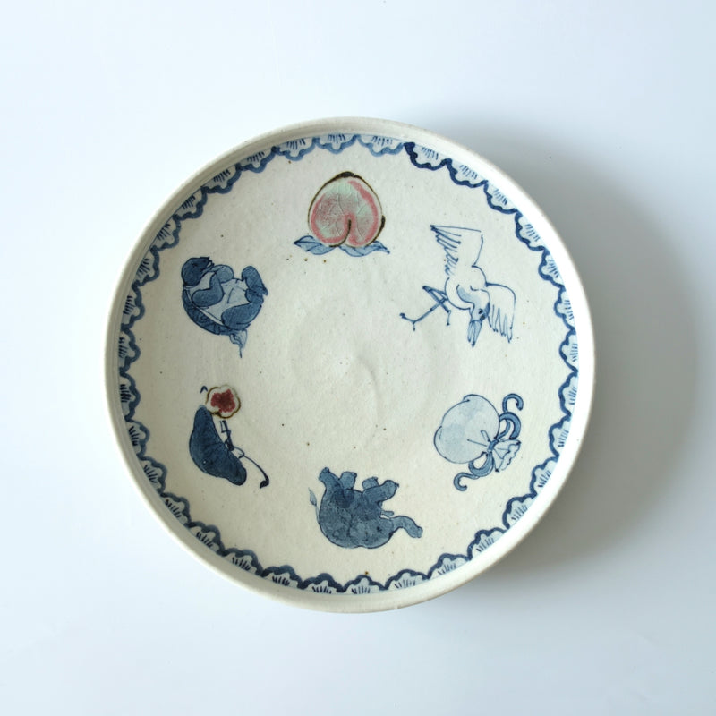染付 鶴與龜 盤 18cm