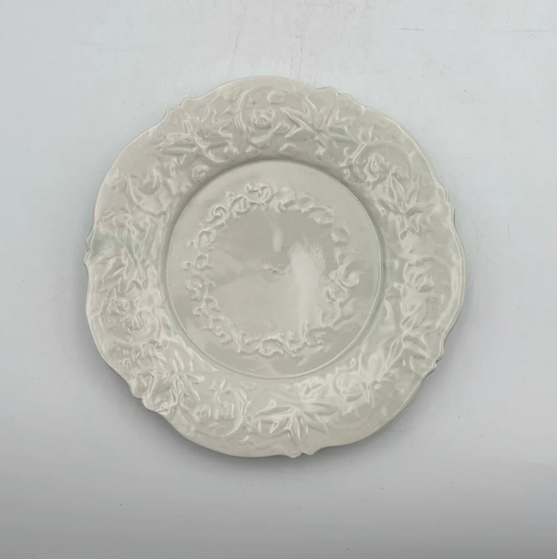 Celadon White Porcelain, Arabesque Flower-shaped Rimmed Plate