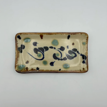 Karakusa Scroll Flat Plate — Okinawa. Handmade Okinawa ware from Japan.