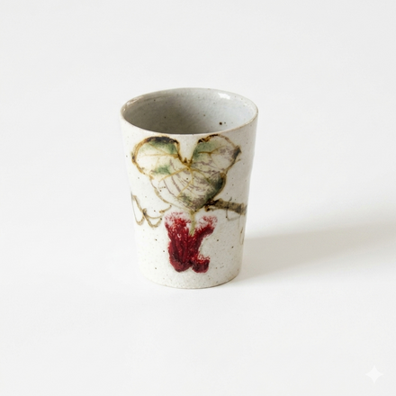 Grape Free Cup, Red Fruit and Leaves. Handmade Tokyo ware from Japan.
