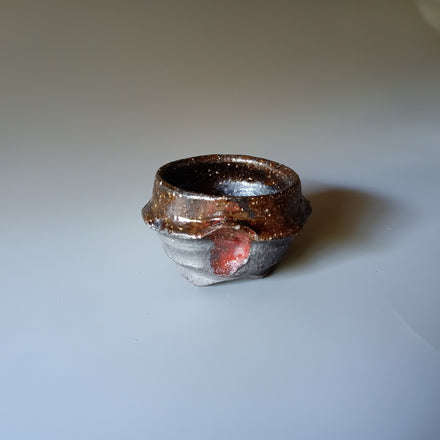 Hikidashi-guro Guinomi Sake Cup No.2 — Bizen. Handmade Bizen ware from Japan.