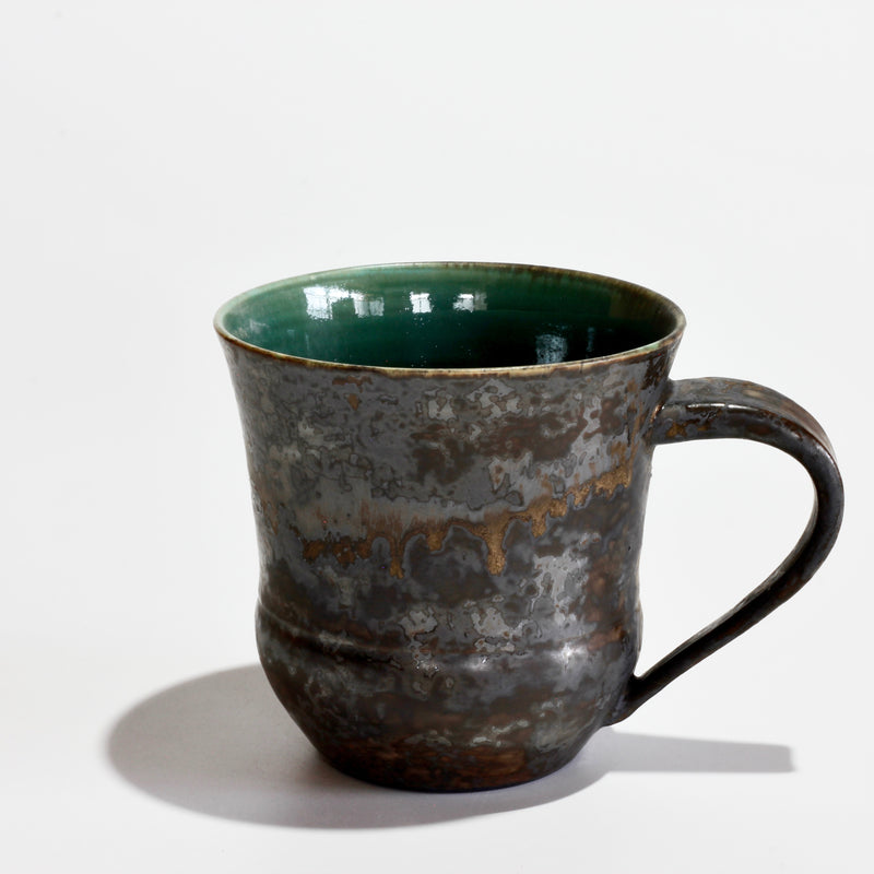 Kurogane Green Glaze Coffee Cup. Handmade Kyoto ware from Japan.