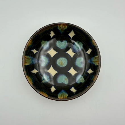 Blue-Green Dot Bowl, 6-sun — Okinawa. Handmade Okinawa ware from Japan.