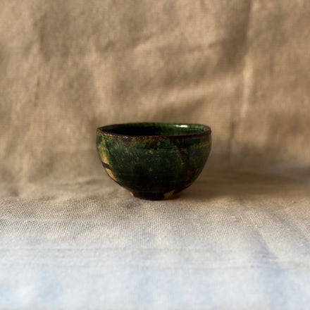Green Landscape Guinomi Sake Cup. Handmade Miyazaki ware from Japan.