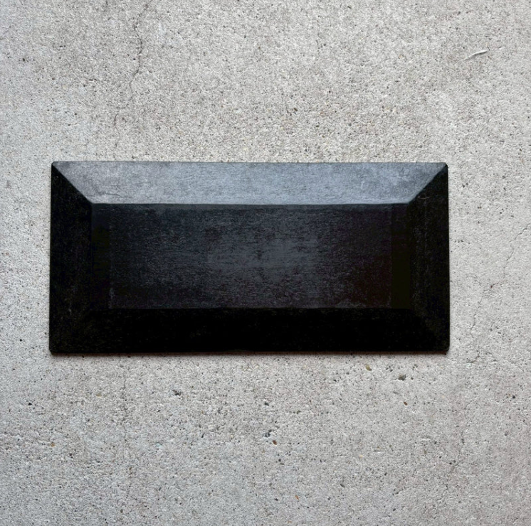Tray with enameled chidori (plover) pattern, black, long plate, washi paper-covered