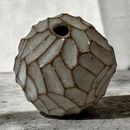 Carved Single-Stem Vase, Large Brown. Handmade Seto ware from Japan.