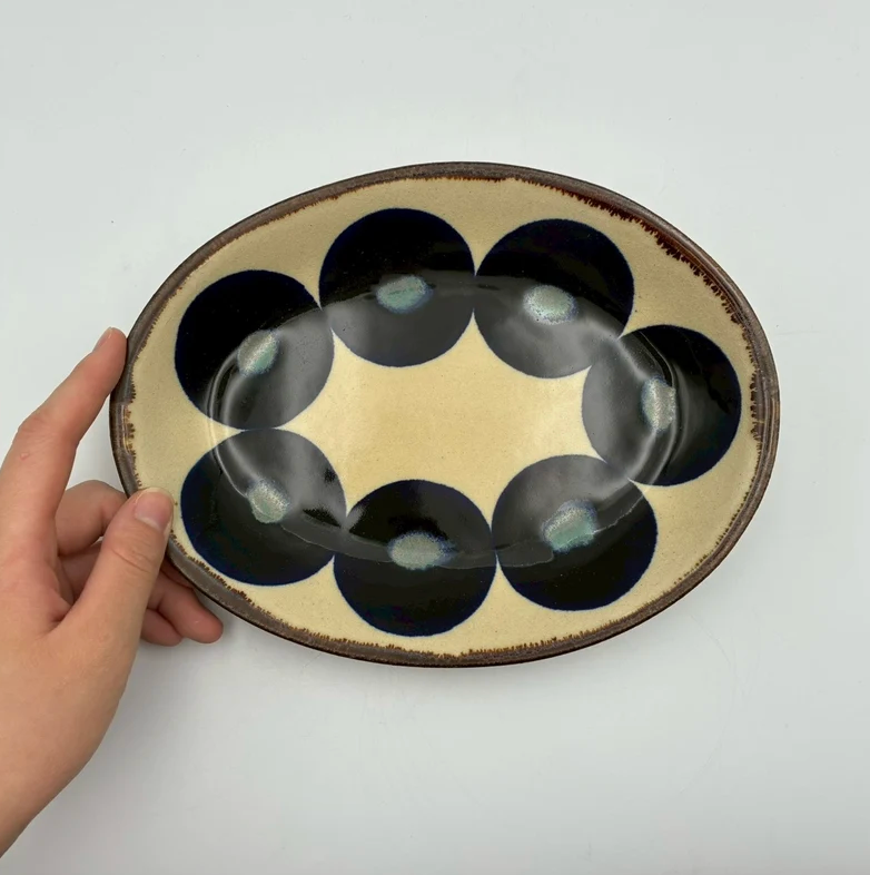 Handmade Okinawa ware plate, one of a kind