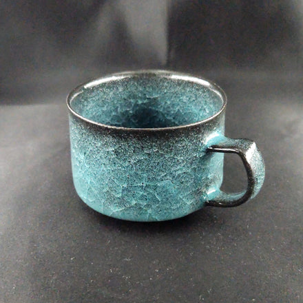 Ice-Crackle Coffee Cup, Large — Bubble Blue. Handmade Kyoto ware from Japan.