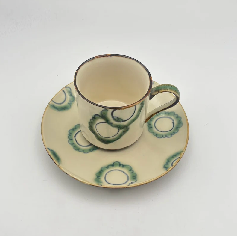 Green mug from Okinawa, handmade in Japan
