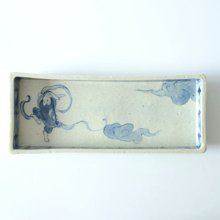 Rabbit and Biwa Lute Long Plate