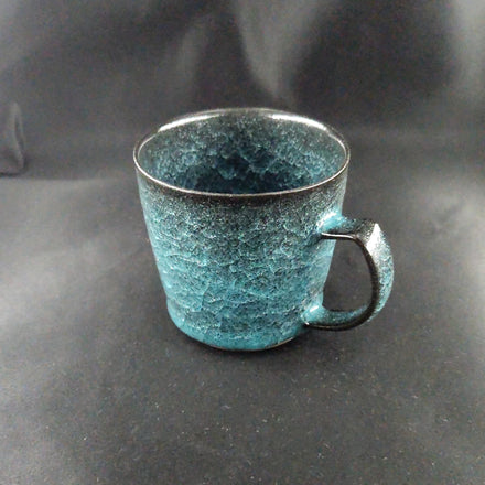 Ice-Crackle Mug — Bubble Blue. Handmade Kyoto ware from Japan.