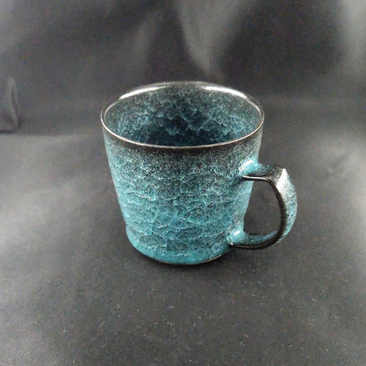 Ice-Crackle Mug — Bubble Blue. Handmade Kyoto ware from Japan.