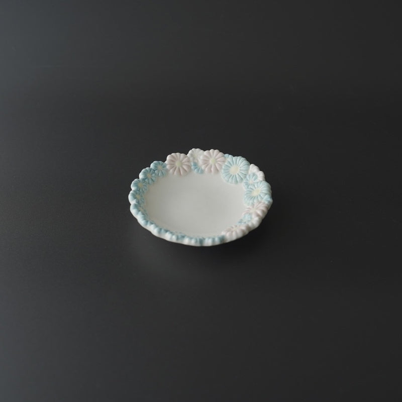 Flower Crown Mamezara Tiny Plate, Blue Mix. Handmade Japanese pottery from Chiba, Japan.