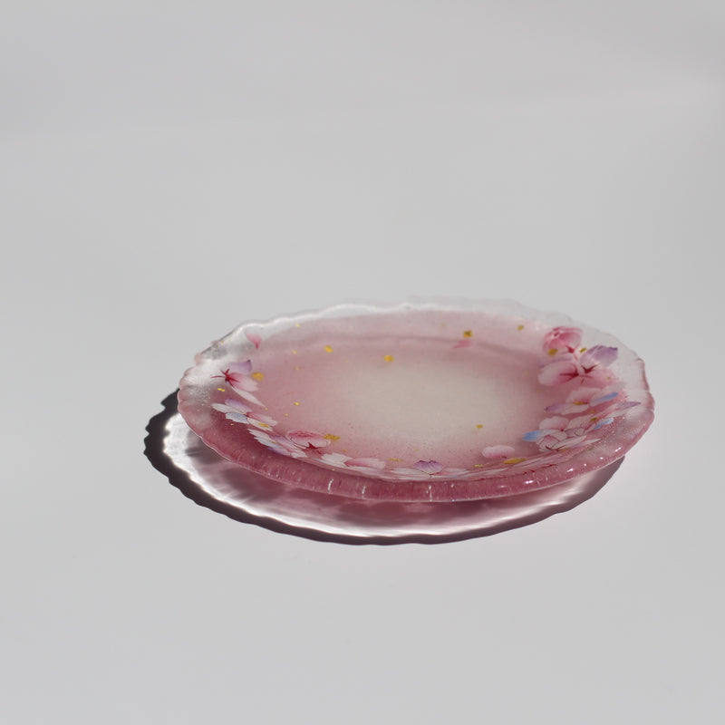 Golden Sakura Blossom Flurry Glass Round Plate
