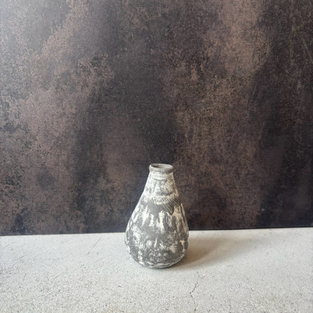 Black Clay Hand-Pinched Vase No.5. Handmade Tokyo ware from Japan.
