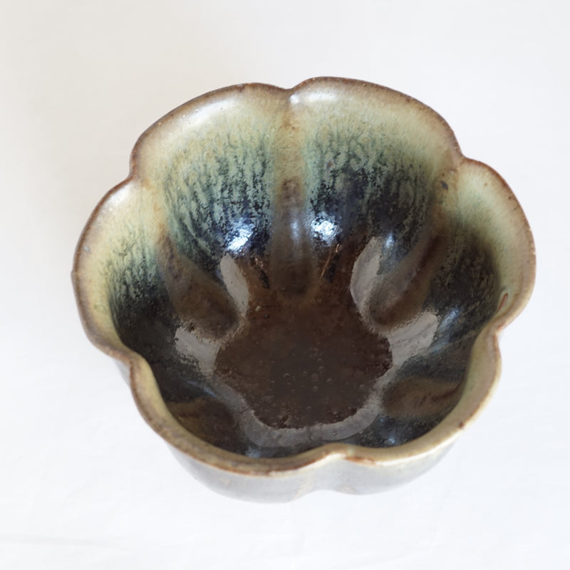Blue and Gray Glaze Flower Bud Bowl